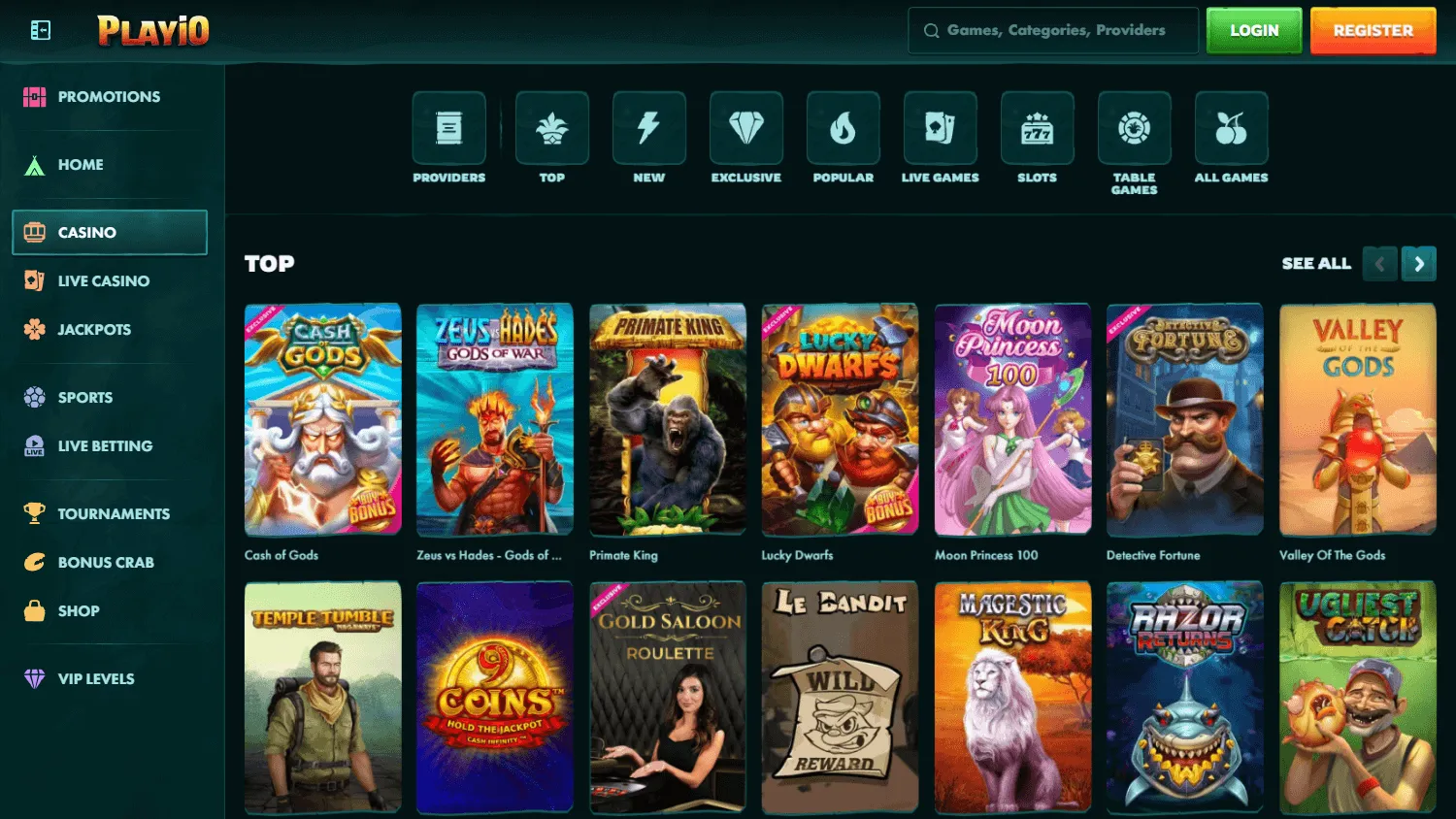 Playio Casino desktop games interface