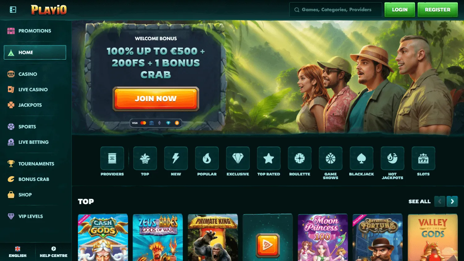 Playio Casino desktop home interface