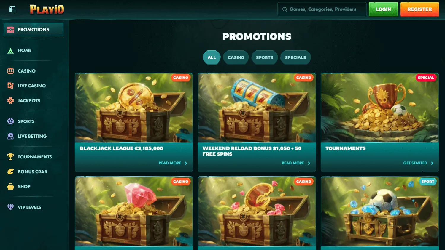 Playio Casino desktop promotions interface