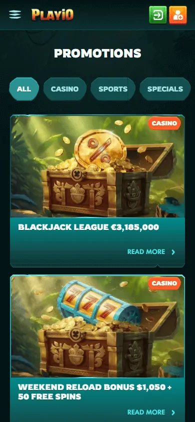 Playio Casino mobile promotions interface